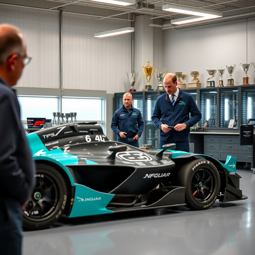 Prince William tours Jaguar factory in Oxfordshire